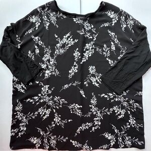J. Jill black &‎ white floral print 3/4 sleeve tunic blouse women’s large